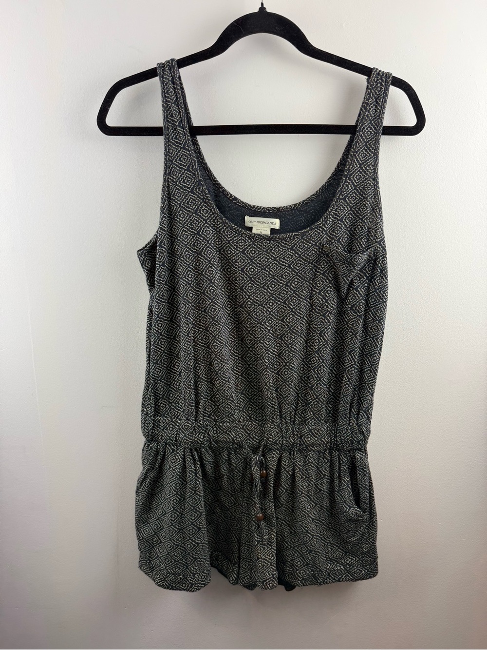OBEY Propaganda Geometric Diamond Print Romper Pockets M